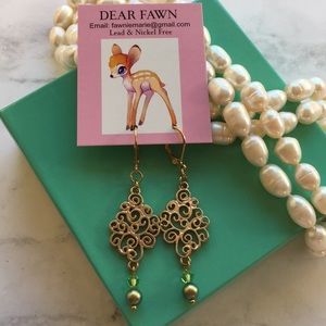 New Gold Spirals & Swarovski Green Crystal Earring